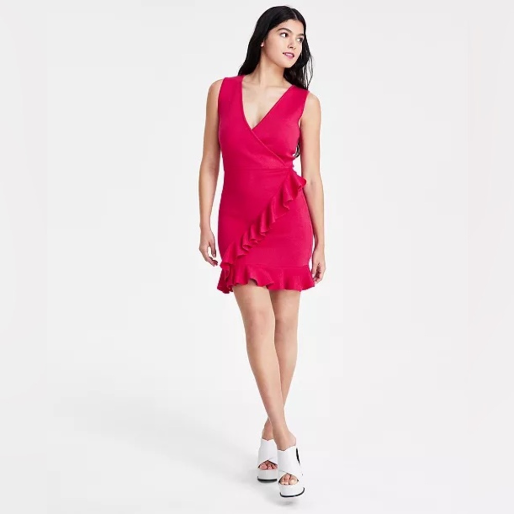 Guess Women's Ruffle-Trim Surplice-Neck Knit Dress Size XS